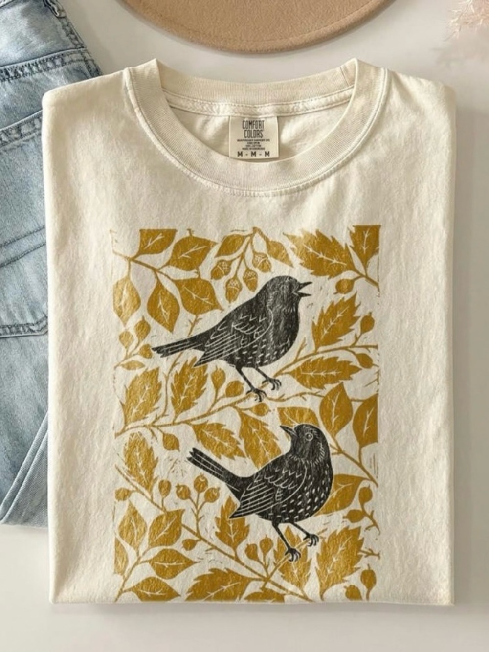Comfort Colors Retro Botanical Bird Tee Cottagecore Nature Floral Top